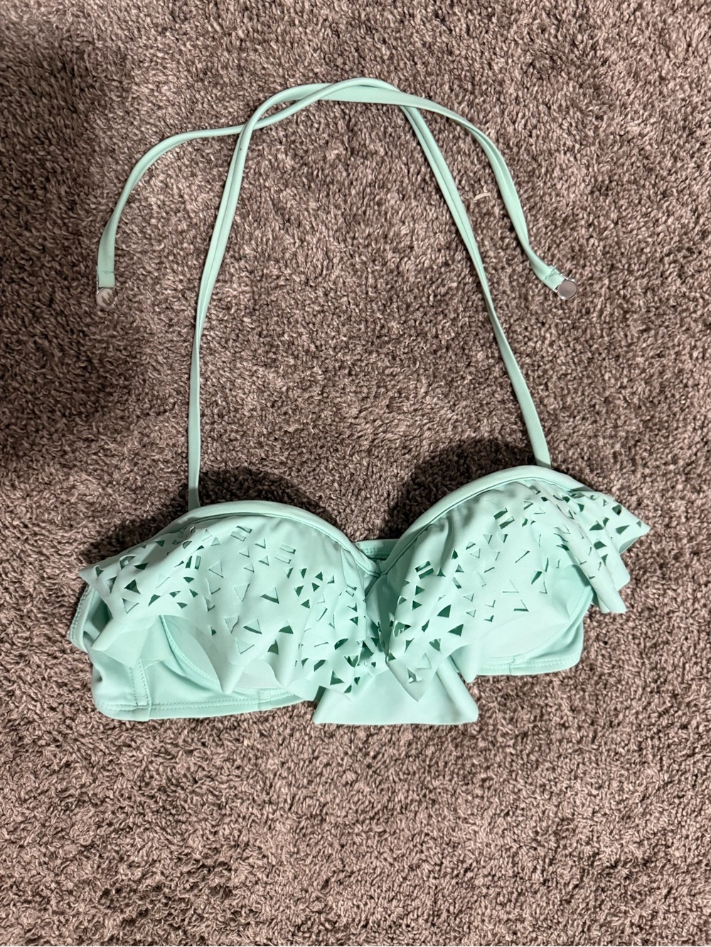 BONGO Mint Green Ruffled Cutout Bandeau Bikini Top